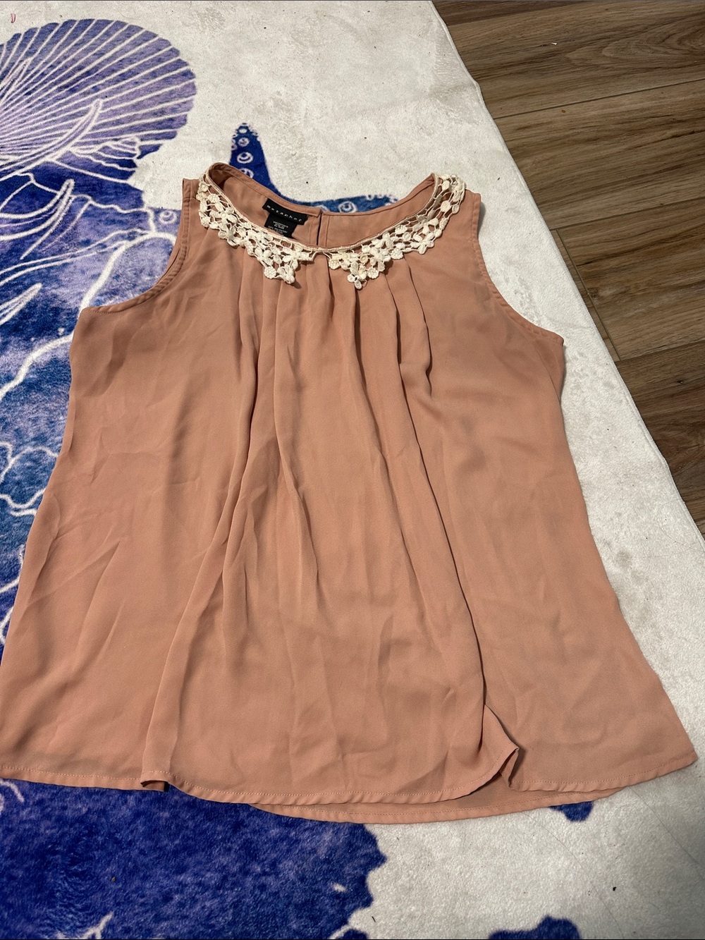 Crocheted Lace Collar Dusty Pink Top